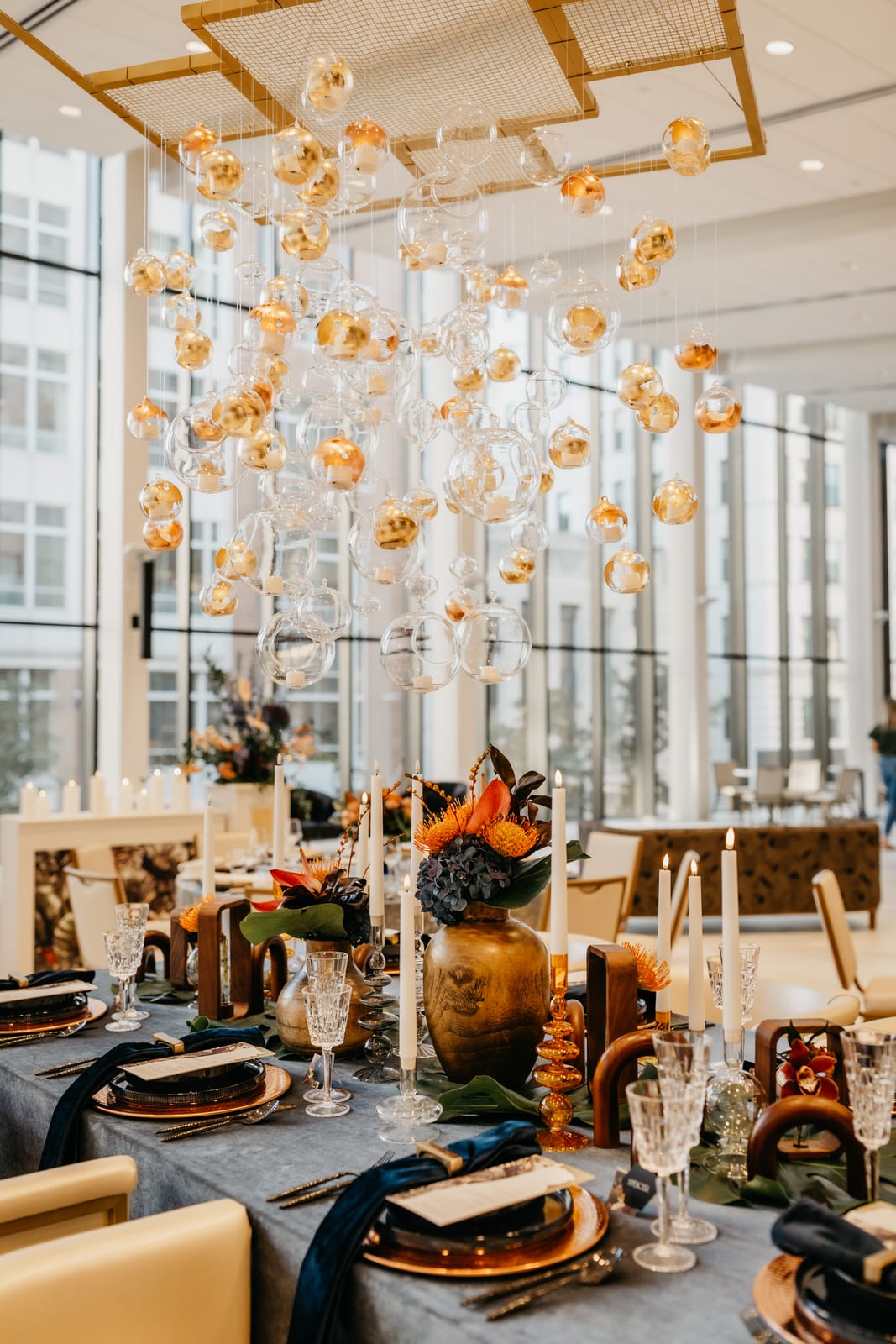 Velvet Charcoal tablecloth at a Windy City Linen event