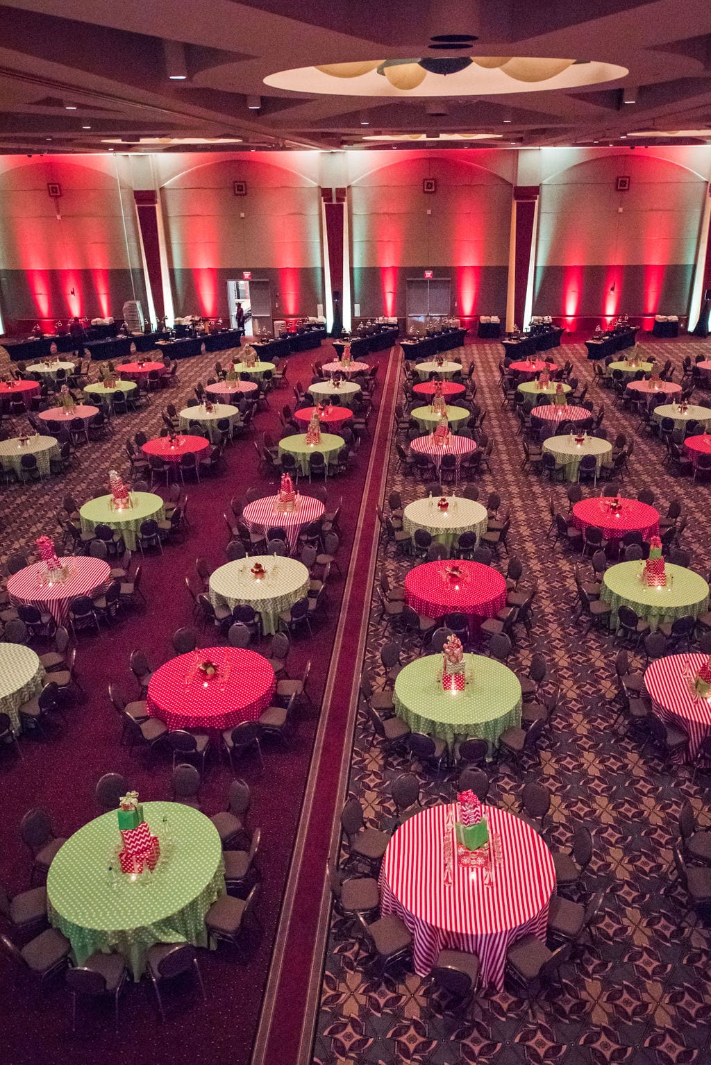 Lime Chevron, Red & White Stripe, Lime Dot, Red Dot at a Windy City Linen event