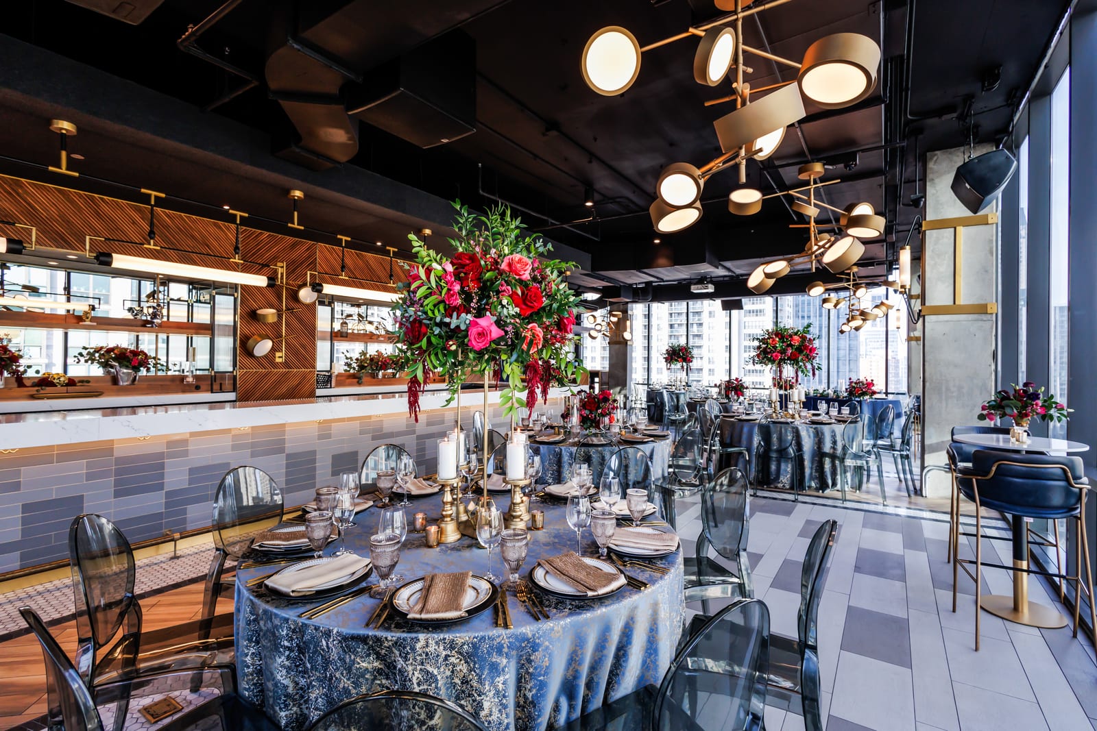 Federal Blue Granite tablecloth at a Windy City Linen event