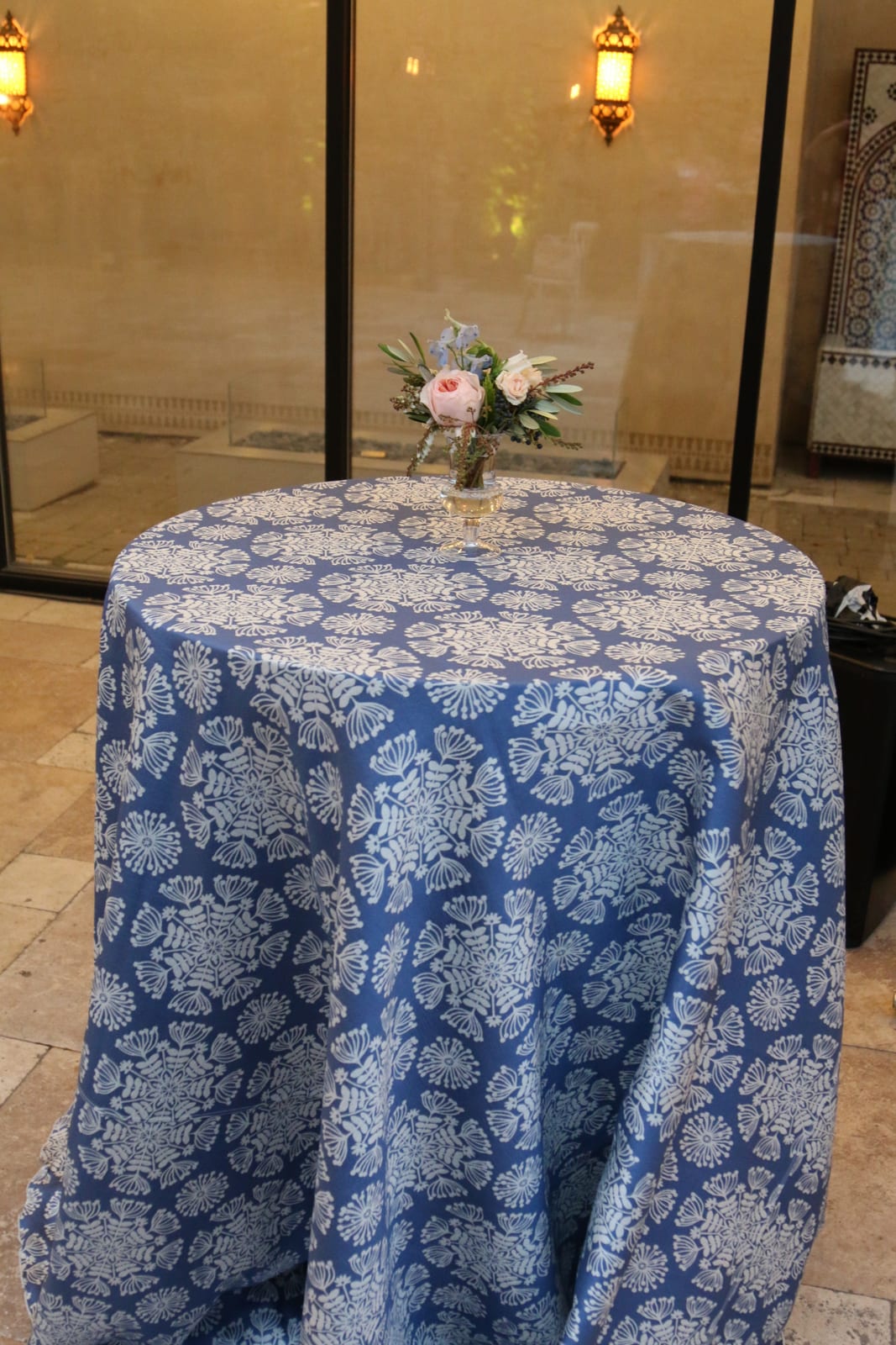 Helena Blue Reverse tablecloth at a Windy City Linen event