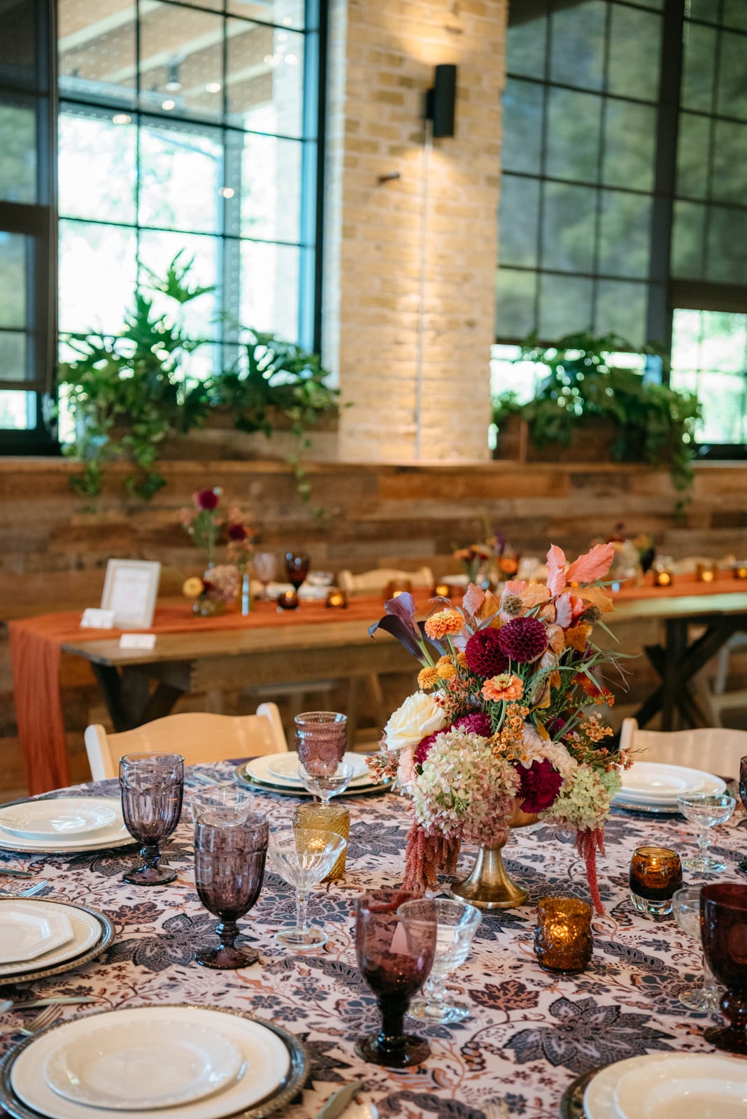 Indigo Bloom tablecloth at a Windy City Linen event