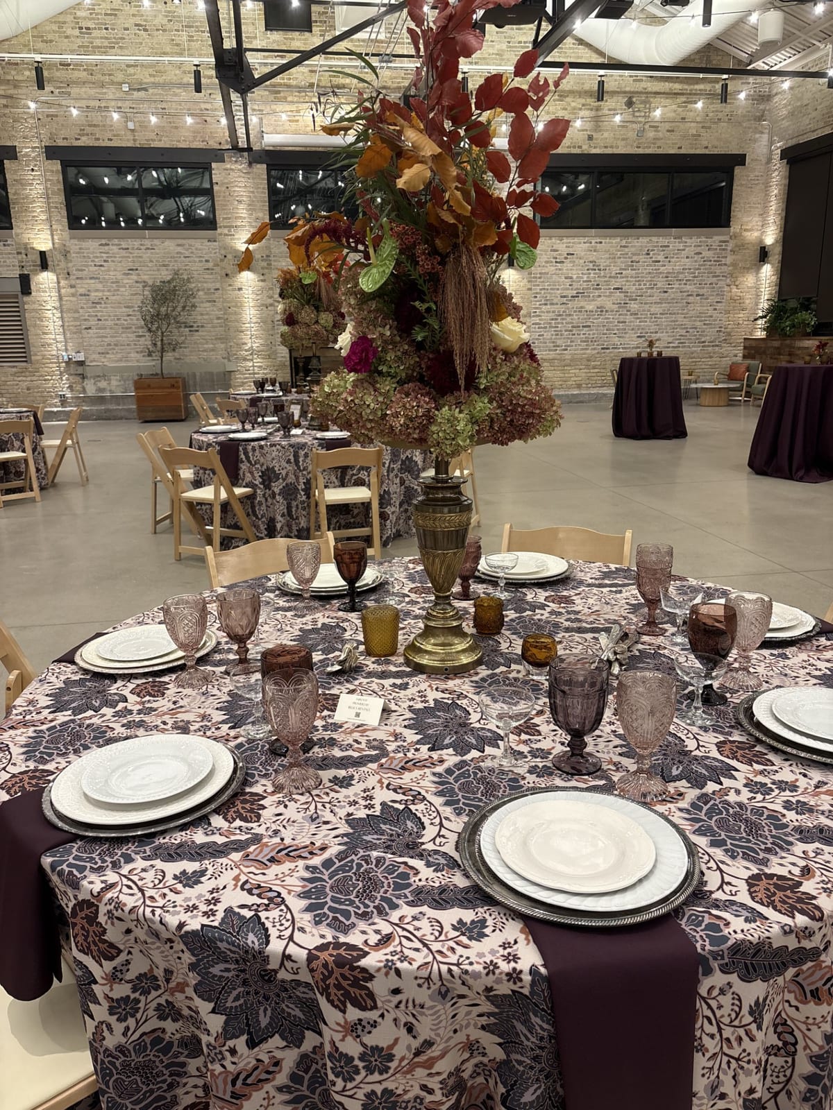 Indigo Bloom tablecloth at a Windy City Linen event