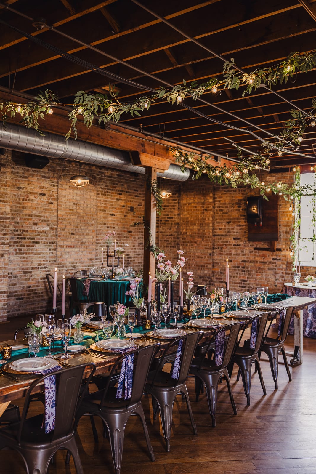 Indigo Bloom tablecloth at a Windy City Linen event