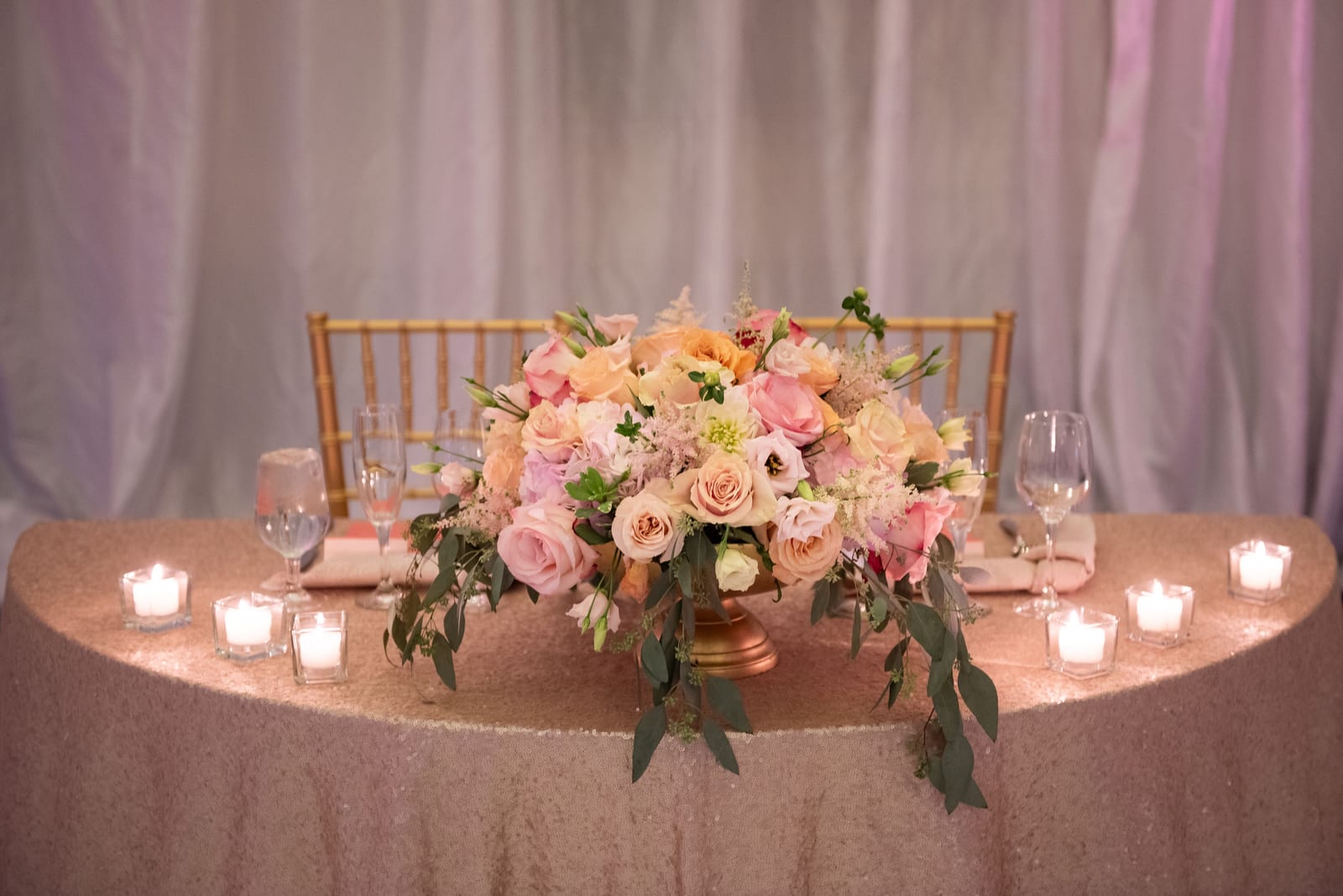 Sequins Rose Gold tablecloth at a Windy City Linen event