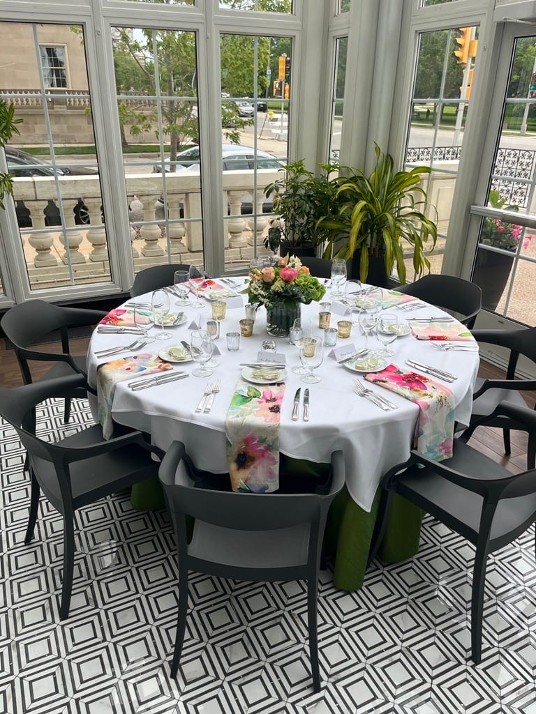 Juliette's Palette Floral tablecloth at a Windy City Linen event