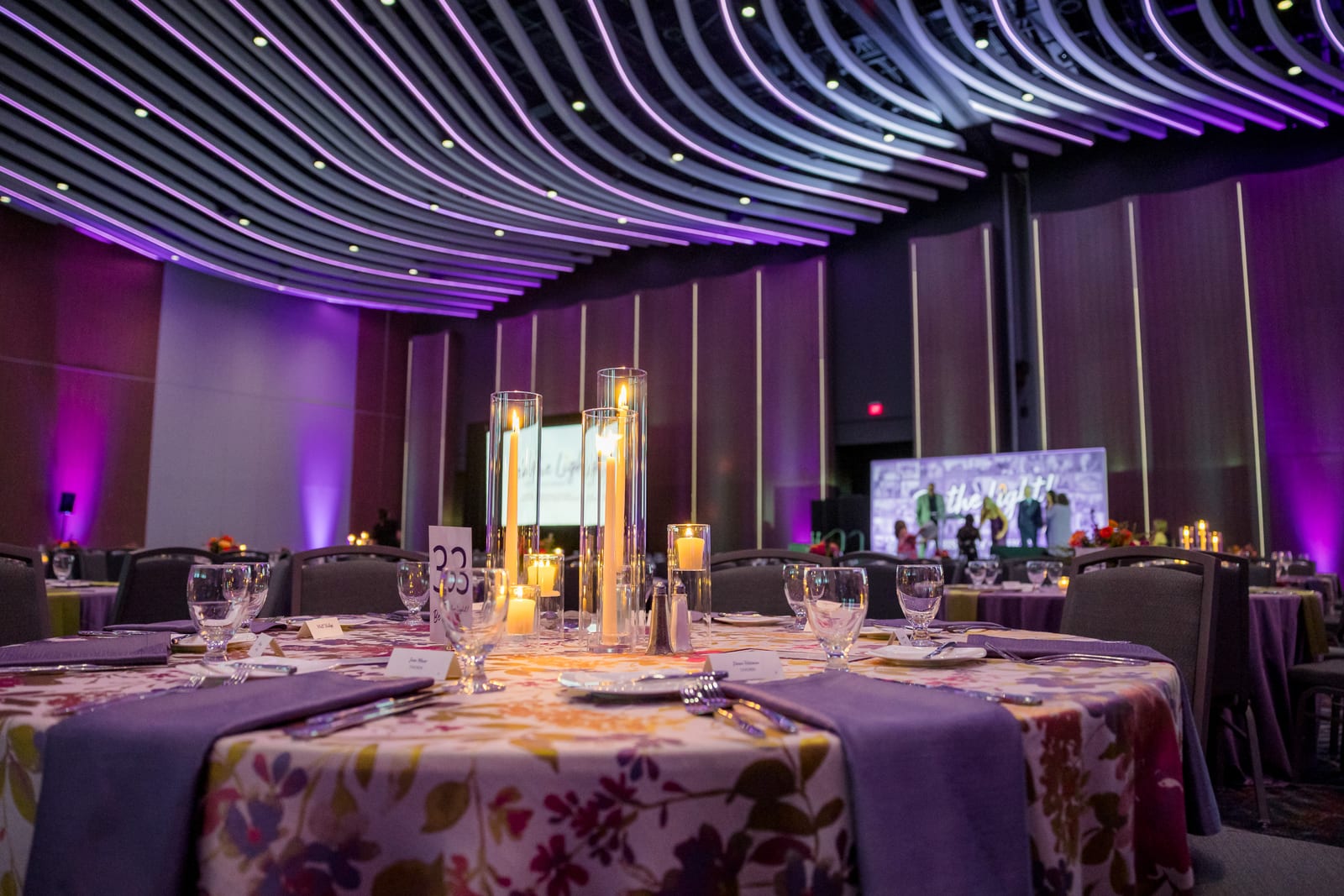 Romeo and Lavender Velvet Napkins at a Windy City Linen event