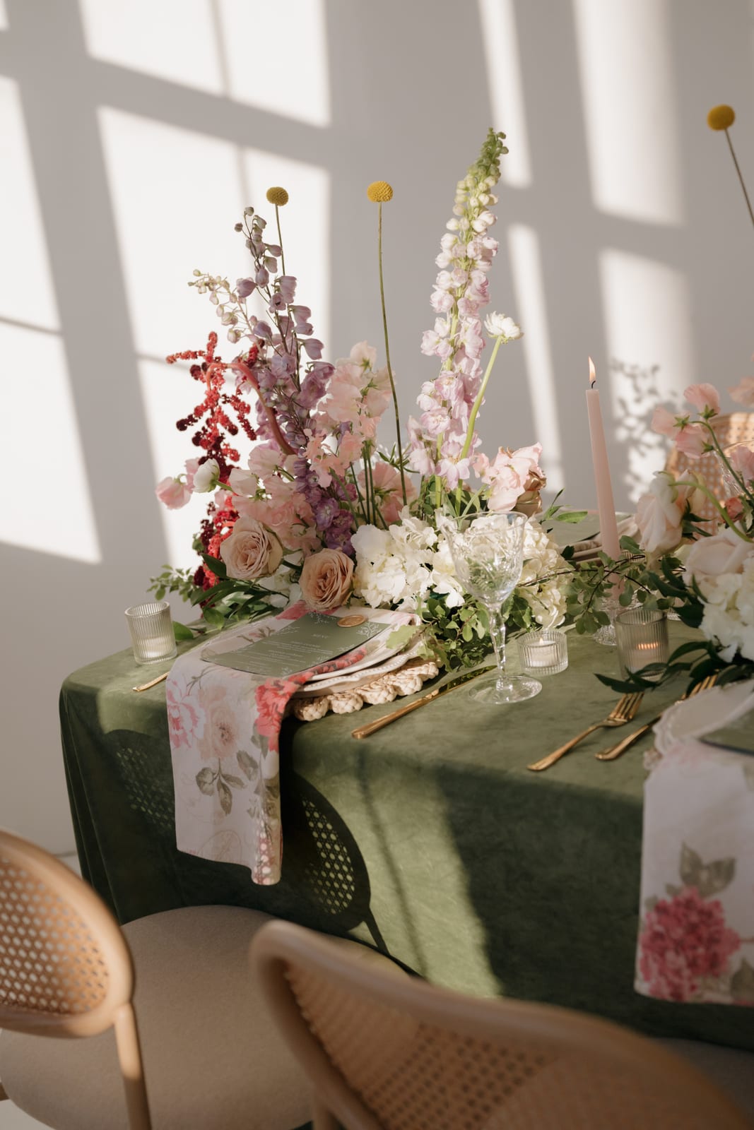 Velvet Loden tablecloth at a Windy City Linen event