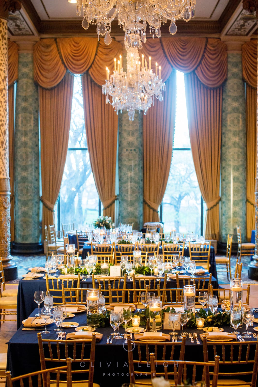 Classic Solid Navy tablecloth at a Windy City Linen event