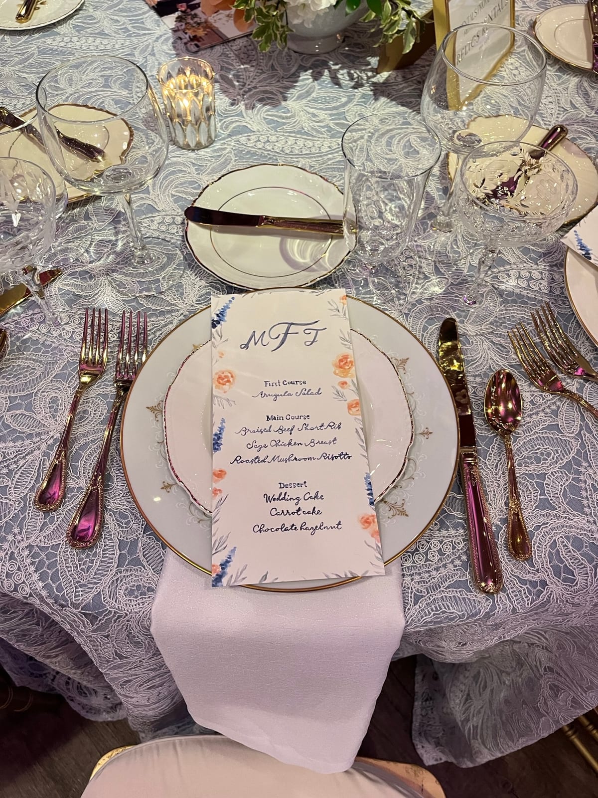 Ornamental Silver Lace tablecloth at a Windy City Linen event