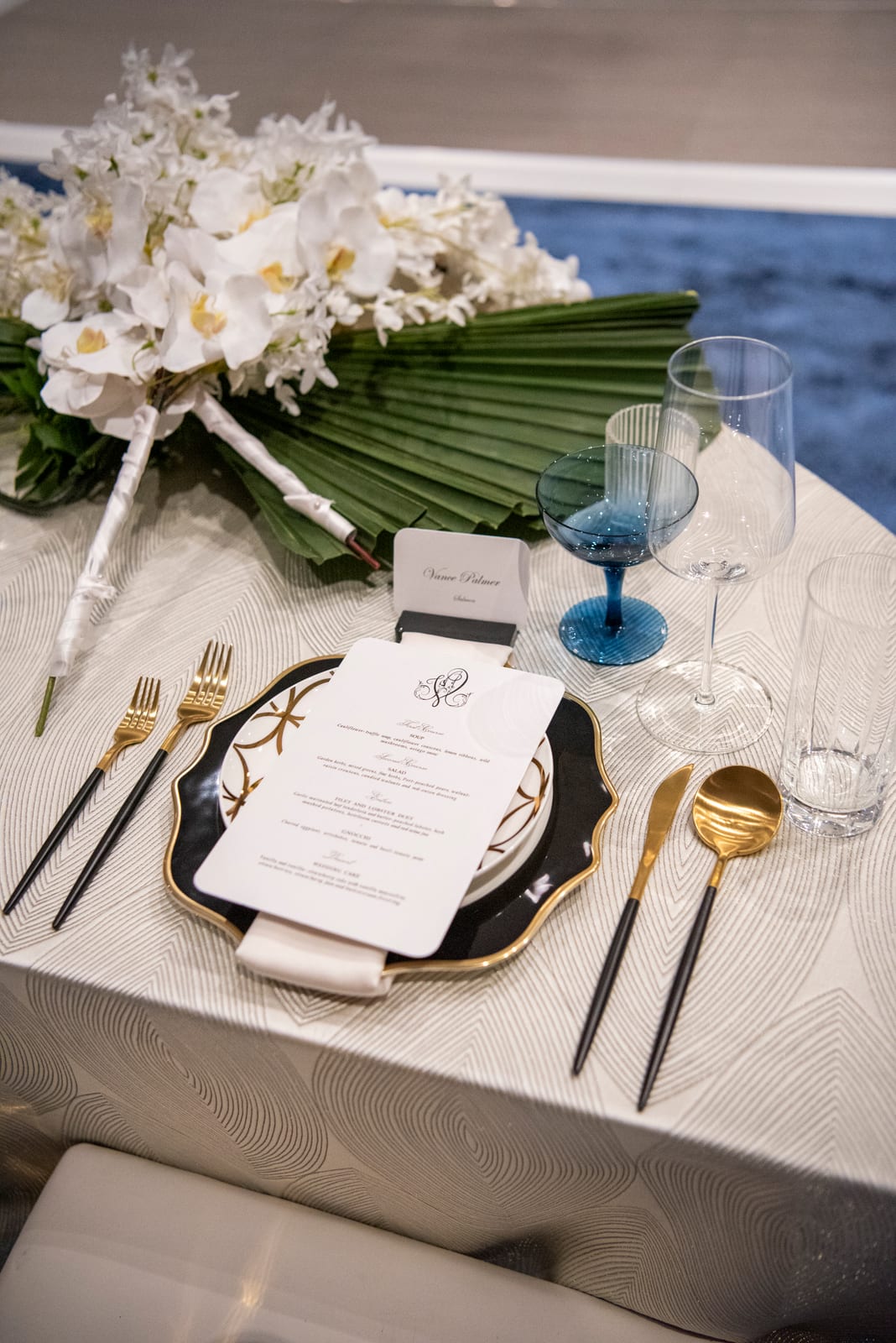 Echo Lumiere tablecloth at a Windy City Linen event