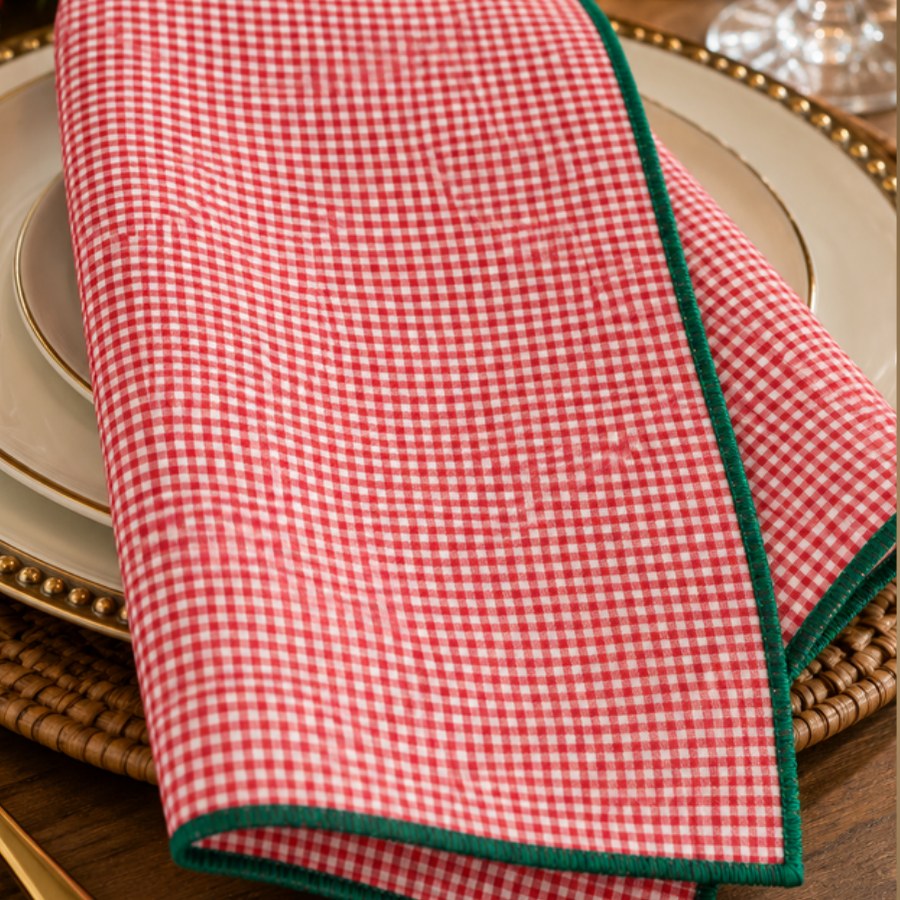 Specialty Red Mini Gingham Check w/ Moss Border napkin